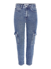 NOISY MAY Blue High Waisted Tapered Cargo Jeans - Image 6 of 7
