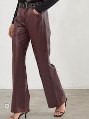 Religion Red Straight Leg 5 Pocket Faux Leather Jane Trousers - Image 1 of 8