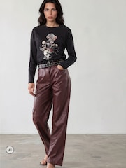 Religion Red Straight Leg 5 Pocket Faux Leather Jane Trousers - Image 2 of 8