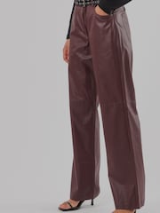 Religion Red Straight Leg 5 Pocket Faux Leather Jane Trousers - Image 3 of 8