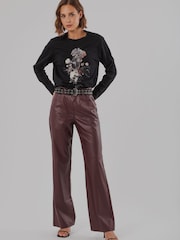 Religion Red Straight Leg 5 Pocket Faux Leather Jane Trousers - Image 5 of 8