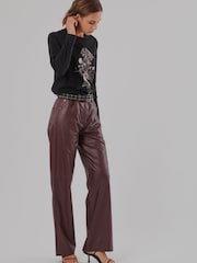 Religion Red Straight Leg 5 Pocket Faux Leather Jane Trousers - Image 7 of 8