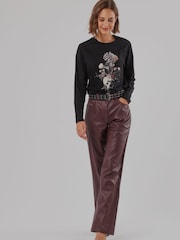 Religion Red Straight Leg 5 Pocket Faux Leather Jane Trousers - Image 8 of 8