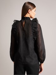 Ted Baker Black Knit Rib Collar Aubreei Blouse with Balloon Sleeves - Image 2 of 6