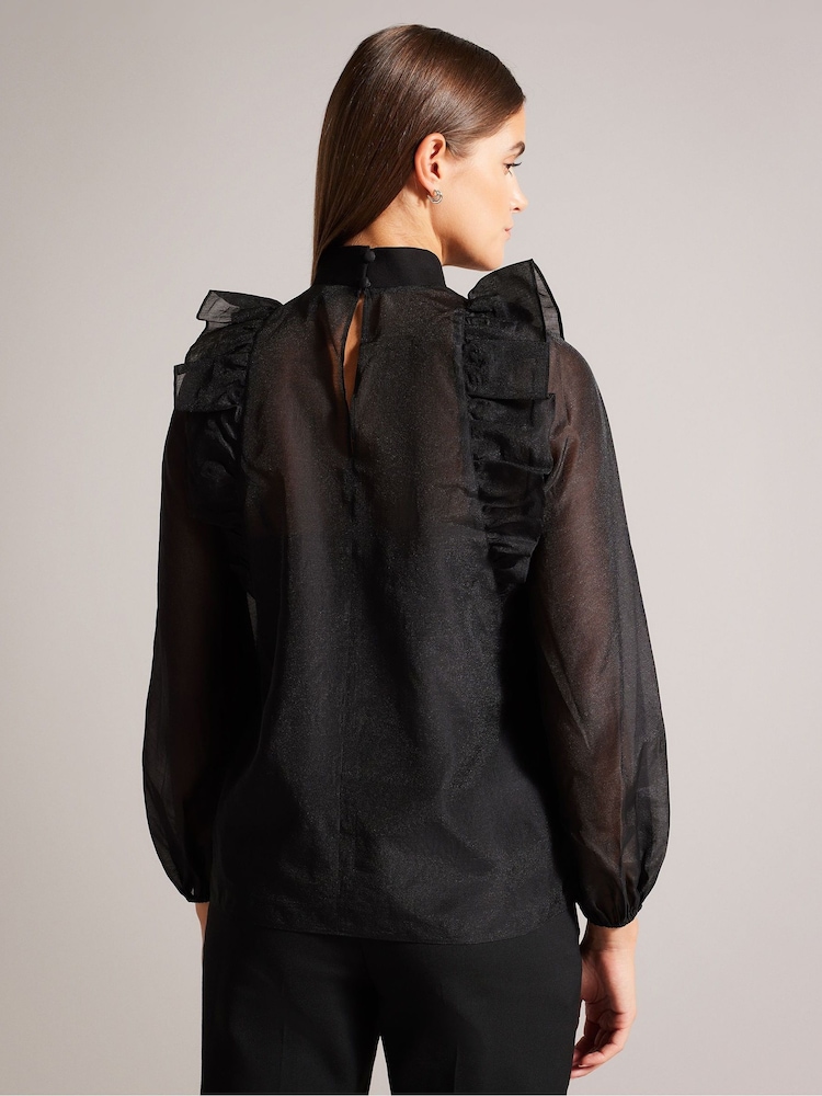 Ted Baker Black Knit Rib Collar Aubreei Blouse with Balloon Sleeves - Image 2 of 6