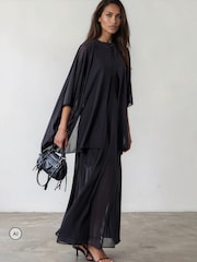 Religion Black Maesie Maxi Dress With Detachable Cape And Tassle Ties - Image 1 of 8