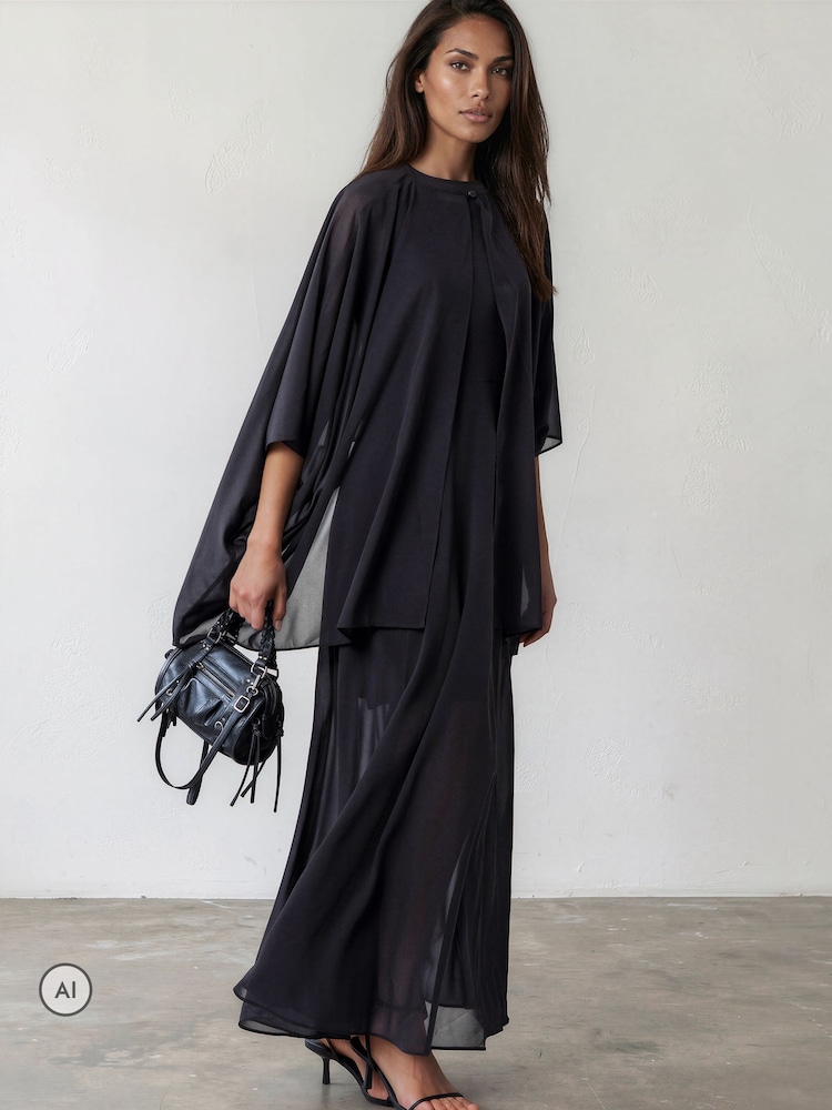 Religion Black Maesie Maxi Dress With Detachable Cape And Tassle Ties - Image 1 of 8 Religion Black Maesie Maxi Dress With Detachable Cape And Tassle Ties - Image 1 of 8