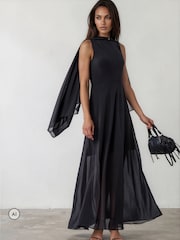 Religion Black Maesie Maxi Dress With Detachable Cape And Tassle Ties - Image 2 of 8