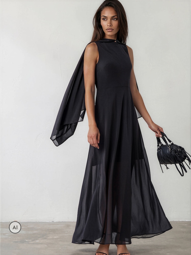 Religion Black Maesie Maxi Dress With Detachable Cape And Tassle Ties - Image 2 of 8 Religion Black Maesie Maxi Dress With Detachable Cape And Tassle Ties - Image 2 of 8