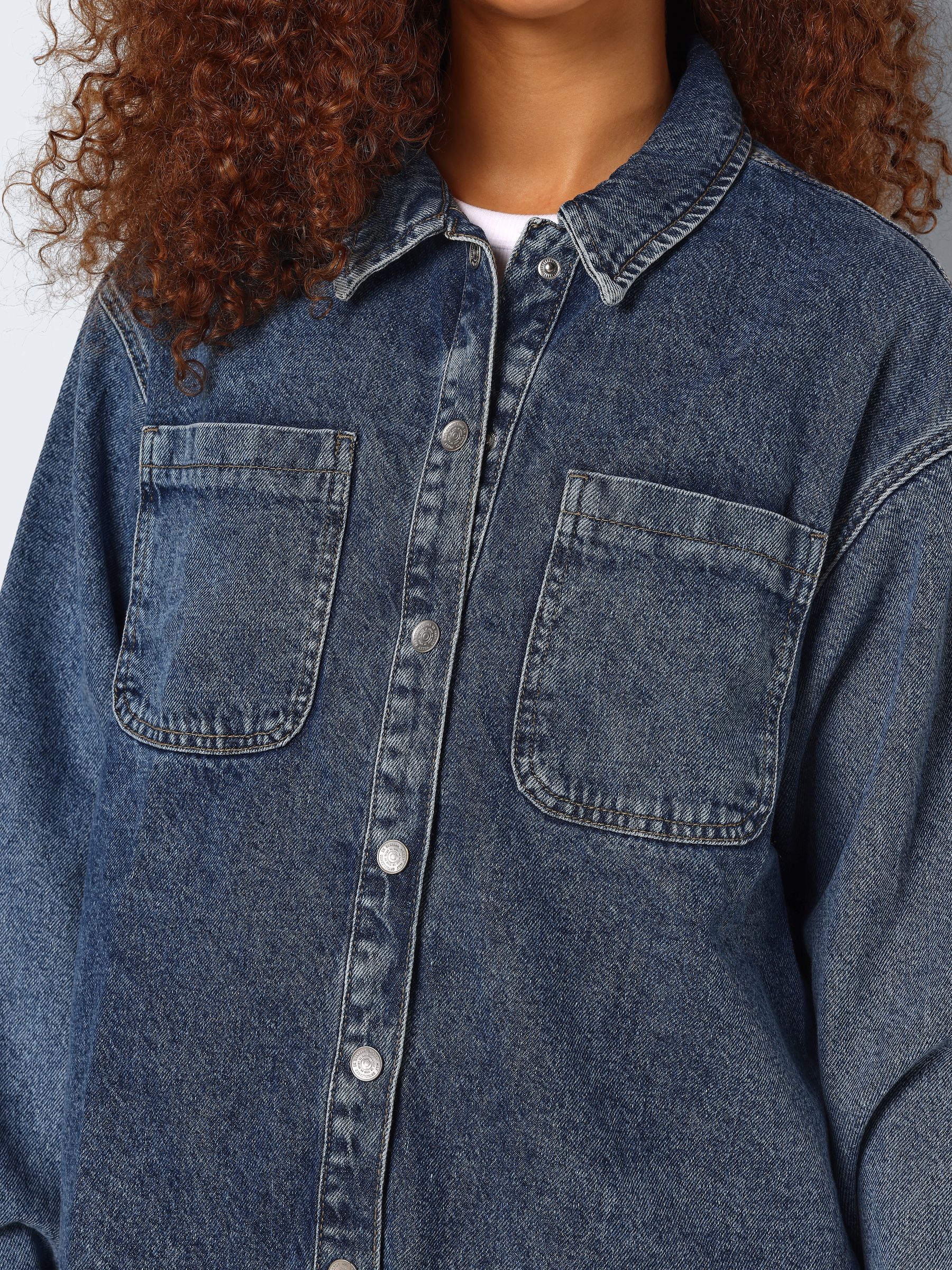 Buy NOISY MAY Blue 100% Cotton Oversized Denim Shacket from
