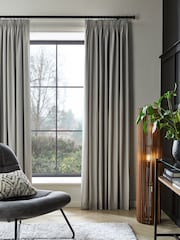 Grey Silver Cotton Blackout/Thermal Pencil Pleat Curtains - Image 1 of 10