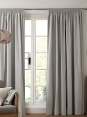 Grey Silver Cotton Blackout/Thermal Pencil Pleat Curtains - Image 3 of 10