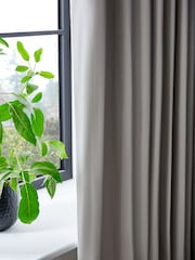 Grey Silver Cotton Blackout/Thermal Pencil Pleat Curtains - Image 8 of 10