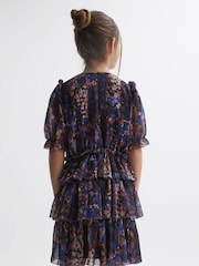 Reiss Navy Print Henrietta Junior Printed Tiered Dress - Image 5 of 7