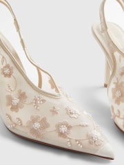 River Island Cream Embroidered Mesh Court Heels - Image 4 of 5