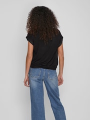 VILA Black Short Sleeve Satin and Jersey Top - Image 2 of 6