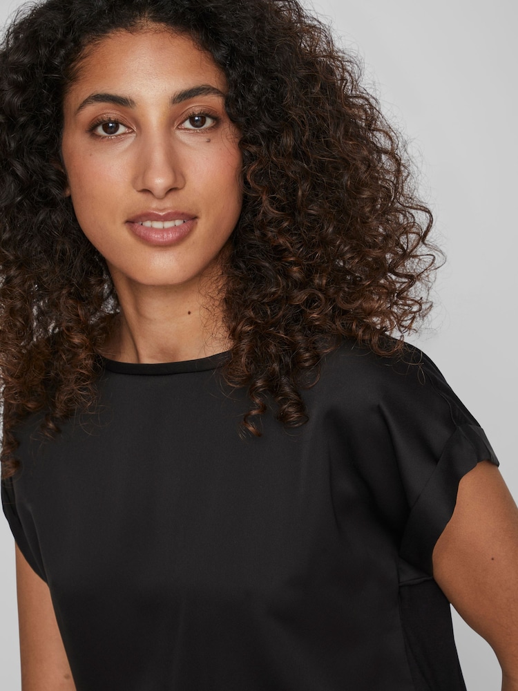 VILA Black Short Sleeve Satin and Jersey Top - Image 4 of 6