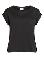 VILA Black Short Sleeve Satin and Jersey Top - Image 5 of 6