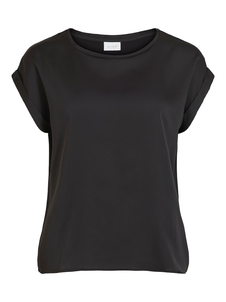 VILA Black Short Sleeve Satin and Jersey Top - Image 5 of 6