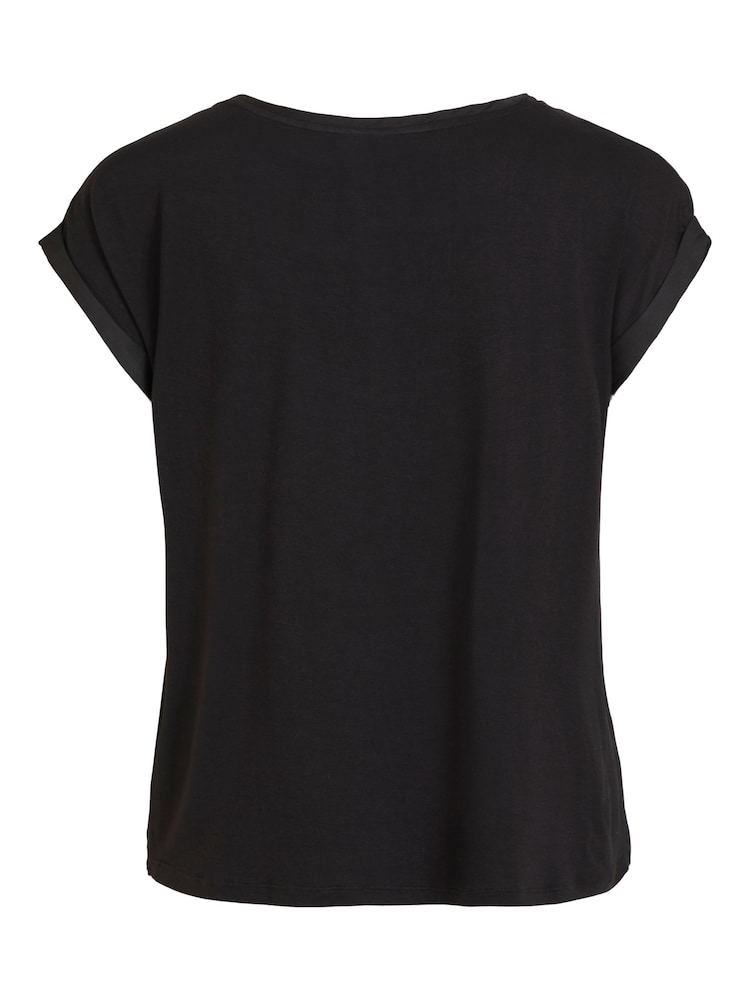 VILA Black Short Sleeve Satin and Jersey Top - Image 6 of 6