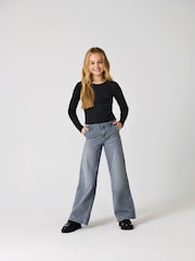 ONLY KIDS Grey Wide Leg Adjustable Waist 100% Cotton Jeans - Image 1 of 3