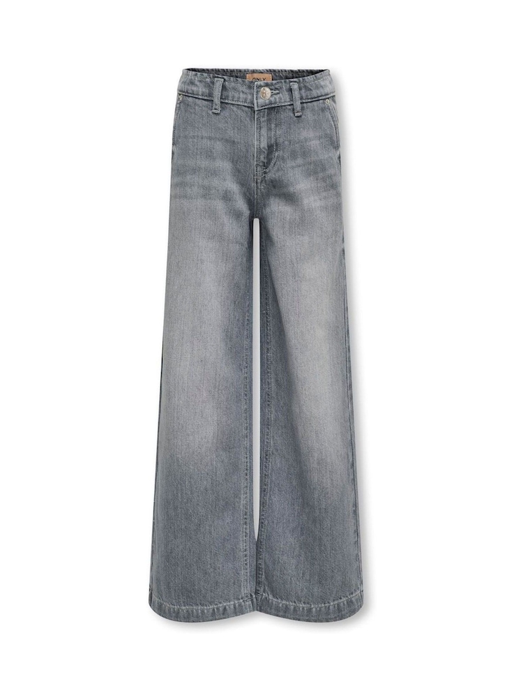 ONLY KIDS Grey Wide Leg Adjustable Waist 100% Cotton Jeans - Image 2 of 3