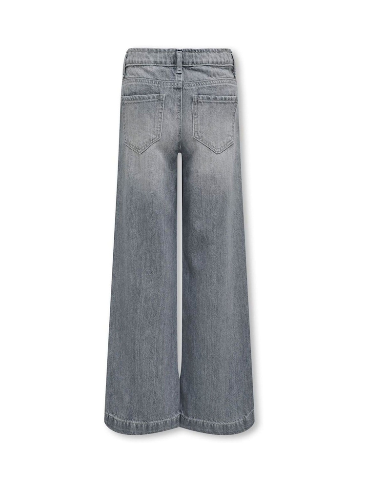 ONLY KIDS Grey Wide Leg Adjustable Waist 100% Cotton Jeans - Image 3 of 3