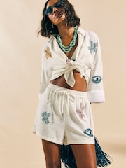 River Island White Embellished Beach Shorts - Image 1 of 4