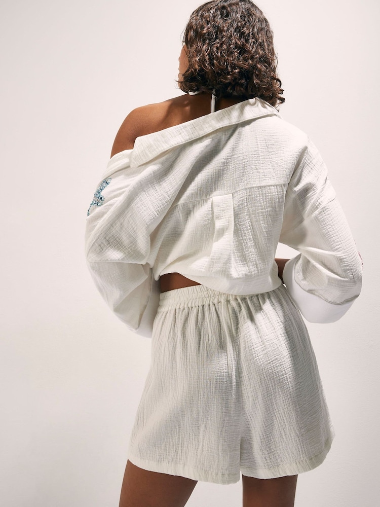 River Island White Embellished Beach Shorts - Image 2 of 4