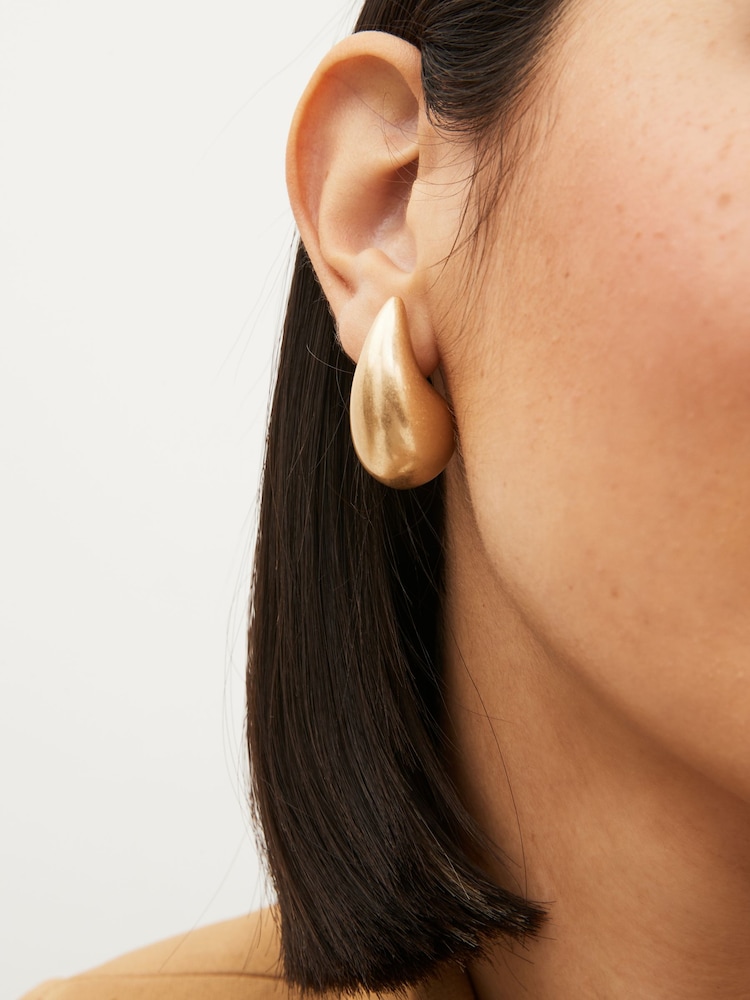 Brushed Gold Tone Teardrop Statement Stud Earrings - Image 2 of 3