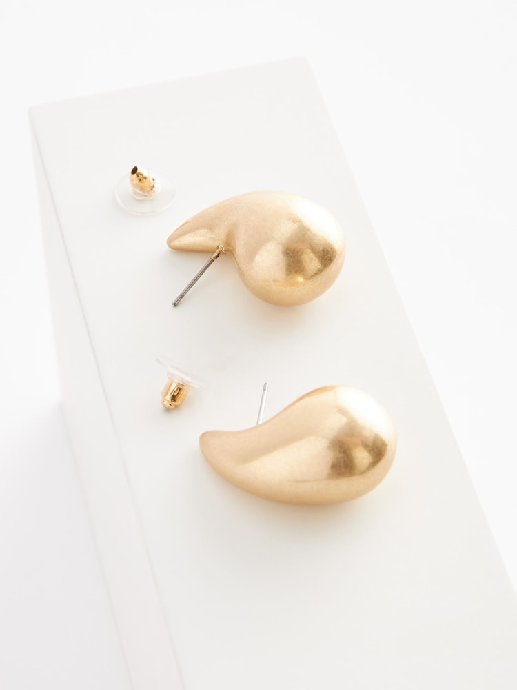 Brushed Gold Tone Teardrop Statement Stud Earrings - Image 3 of 3