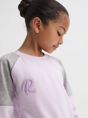 Reiss Lilac Bryce 9-14 yrs Colourblock Motif Jersey Jumper - Image 1 of 6