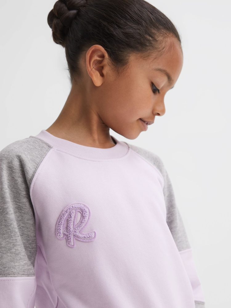 Reiss Lilac Bryce 9-14 yrs Colourblock Motif Jersey Jumper - Image 1 of 6