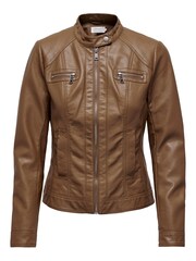 ONLY Brown Collarless Pu Biker Jacket - Image 5 of 6