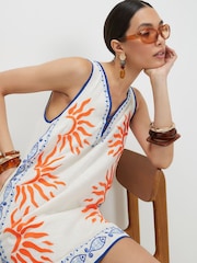 River Island Cream Sun Embroidered Border Mini Dress - Image 4 of 4