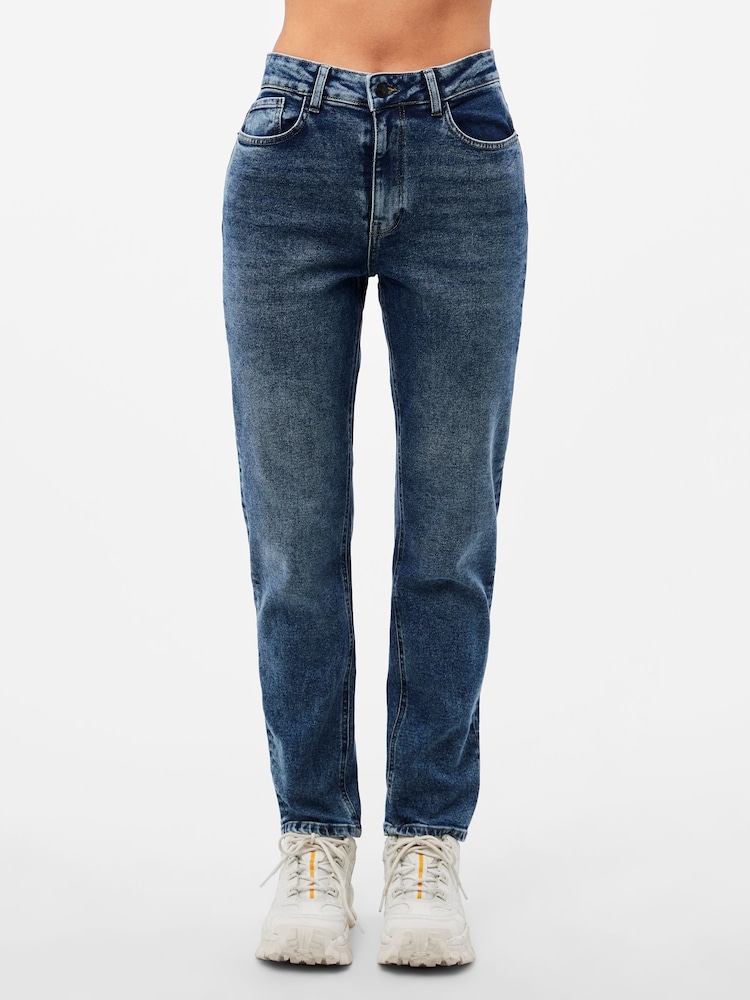 PIECES Blue High Waisted Mom Jeans - Image 1 of 6