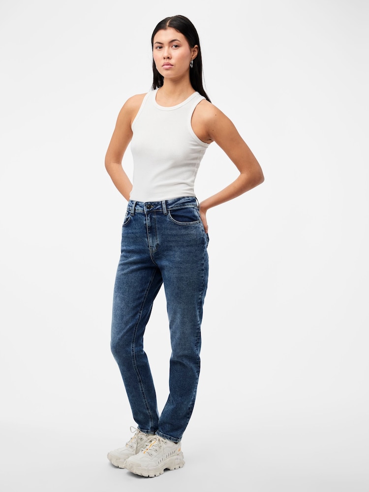 PIECES Blue High Waisted Mom Jeans - Image 2 of 6