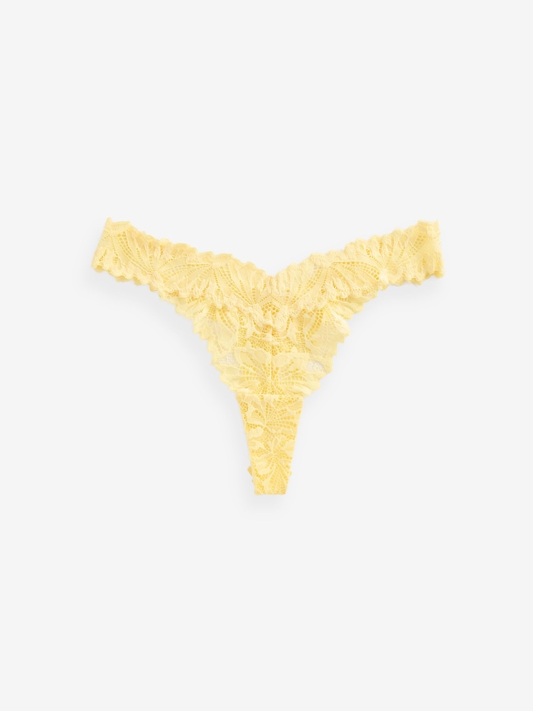 Lemon Yellow Thong Comfort Lace Knickers - Image 5 of 5