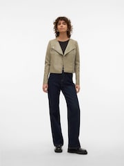 VERO MODA Green Collarless Faux Leather Jacket - Image 3 of 7