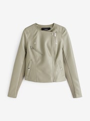 VERO MODA Green Collarless Faux Leather Jacket - Image 6 of 7