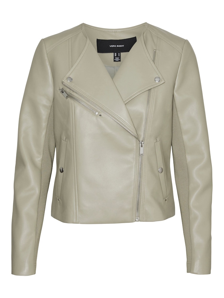 VERO MODA Green Collarless Faux Leather Jacket - Image 7 of 7