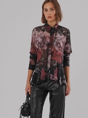 Religion Black Iona Peplum Shirt In Floral Print - Image 7 of 8