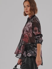 Religion Black Iona Peplum Shirt In Floral Print - Image 8 of 8