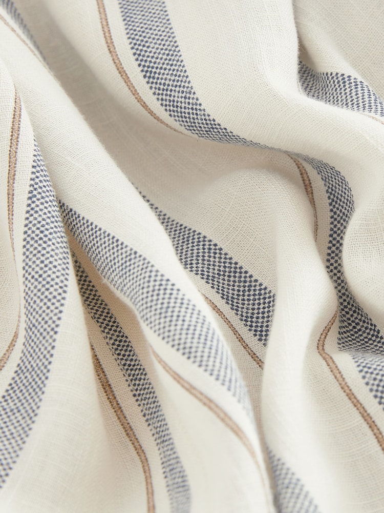 White/Blue Stripe Ruffle Sleeve V-Neck Linen Blend Summer Dress - Image 7 of 7