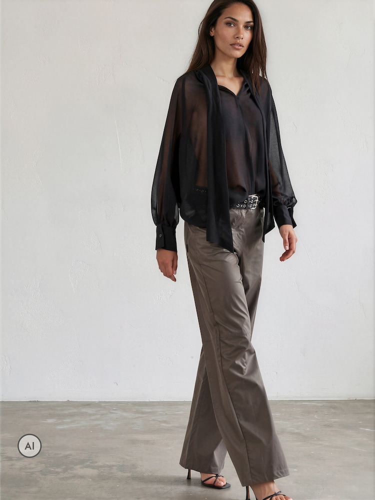 Religion Grey Straight Leg 5 Pocket Faux Leather Jane Trousers - Image 1 of 7 Religion Grey Straight Leg 5 Pocket Faux Leather Jane Trousers - Image 1 of 7