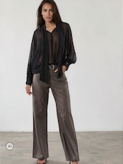Religion Grey Straight Leg 5 Pocket Faux Leather Jane Trousers - Image 2 of 7