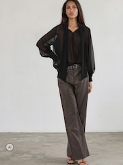 Religion Grey Straight Leg 5 Pocket Faux Leather Jane Trousers - Image 3 of 7
