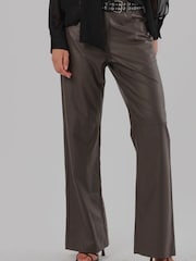 Religion Grey Straight Leg 5 Pocket Faux Leather Jane Trousers - Image 4 of 7