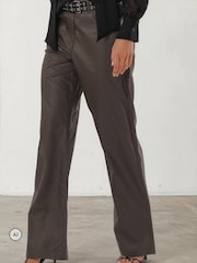 Religion Grey Straight Leg 5 Pocket Faux Leather Jane Trousers - Image 7 of 7