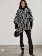 Religion Oversized Cosmos Poncho With Funnel Collar In Monochrome Check - Larawan 1 ng 8